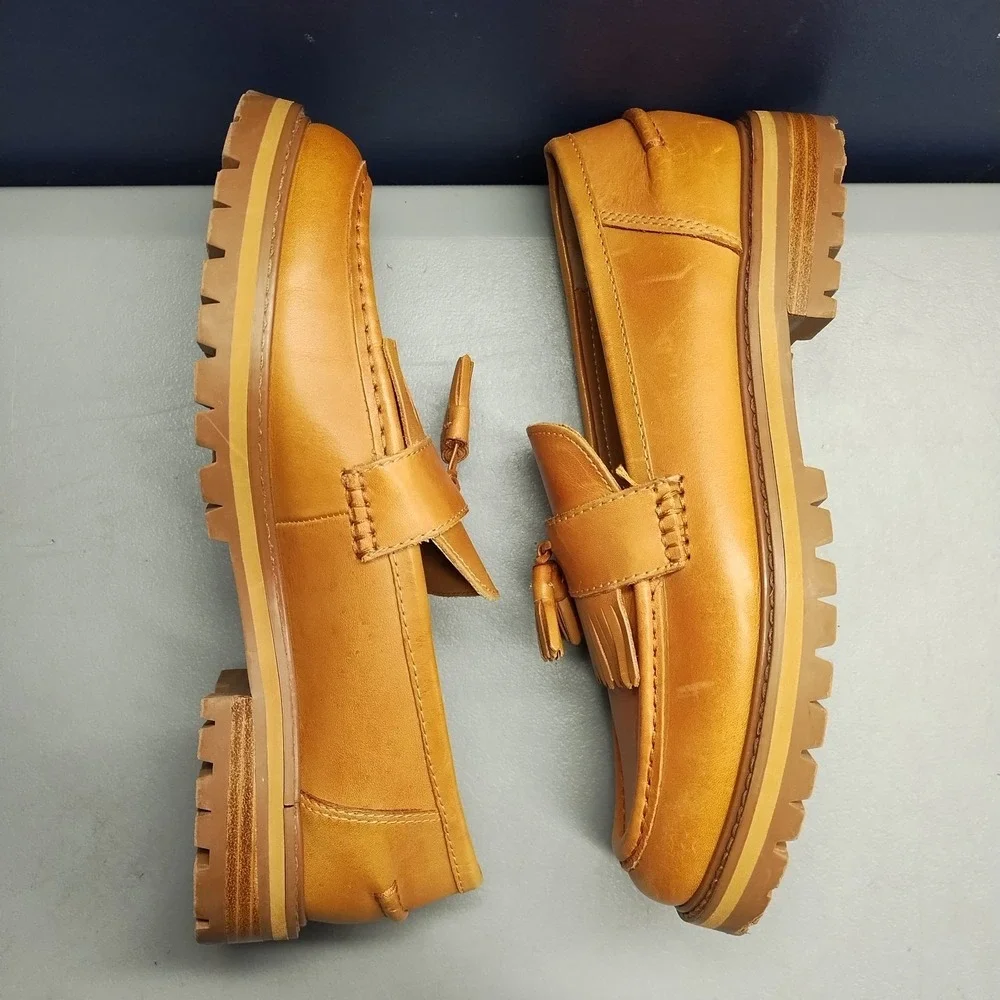 Steve Madden‎ Minka Loafers Womens Size 8.5M Brown Leather Kiltie Tassel Slip On